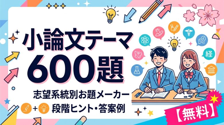 小論文テーマ 600題|志望系統別のお題メーカー+段階ヒント・答案例【無料】