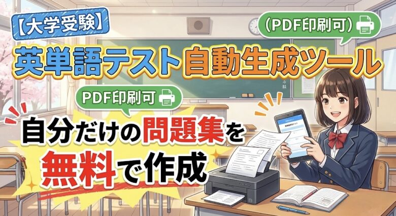 【大学受験】英単語テスト自動生成ツール(PDF印刷可)自分だけの問題集を無料で作成