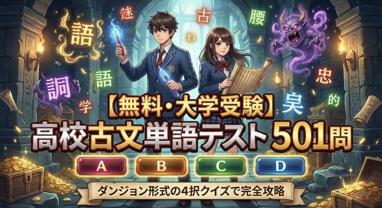【無料・大学受験】高校古文単語テスト 501問 ダンジョン形式の4択クイズで完全攻略