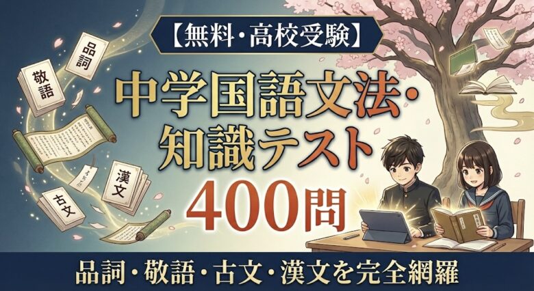 【無料・高校受験】中学国語文法・知識テスト 400問 品詞・敬語・古文・漢文を完全網羅