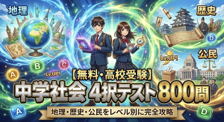 【無料・高校受験】中学社会 4択テスト 800問 地理・歴史・公民をレベル別に完全攻略