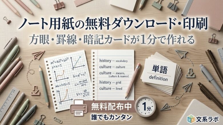 ノート用紙の無料ダウンロード・印刷｜方眼・罫線・暗記カードが1分で作れる