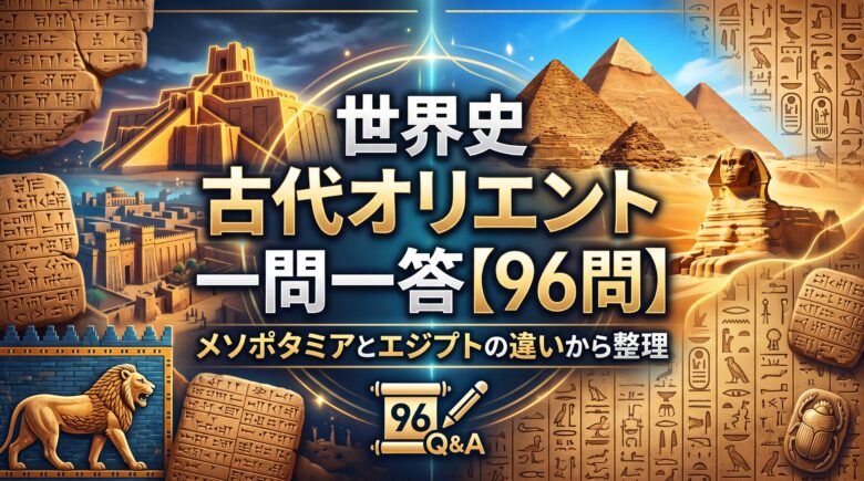 世界史 古代オリエントの一問一答【96問】メソポタミアとエジプトの違いから整理
