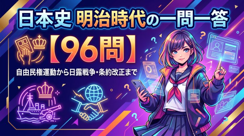 日本史 明治時代の一問一答【96問】自由民権運動から日露戦争・条約改正まで