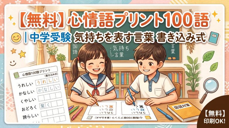 【無料】心情語プリント100語｜中学受験 気持ちを表す言葉 書き込み式