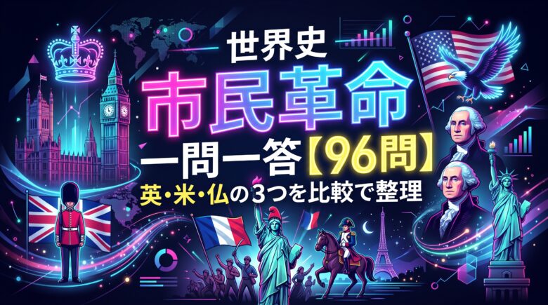世界史 市民革命の一問一答【96問】英・米・仏の3つを比較で整理