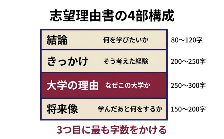 志望理由書の型【4部構成】