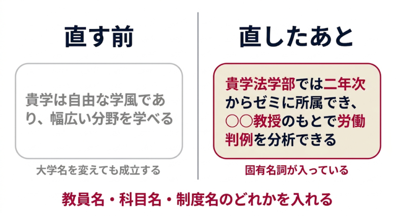 失敗1:大学名を変えても成立する