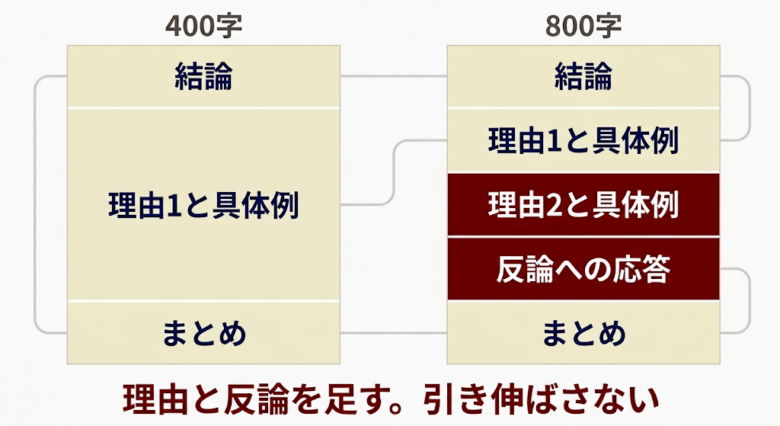 400字から800字へ何が増えたか