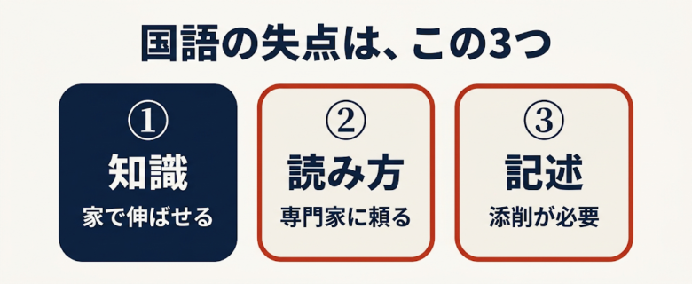 国語の失点3つ