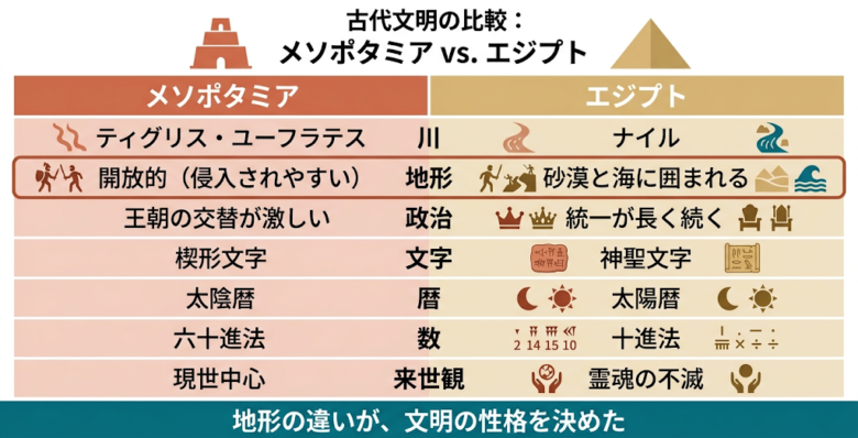 メソポタミアとエジプトの違い