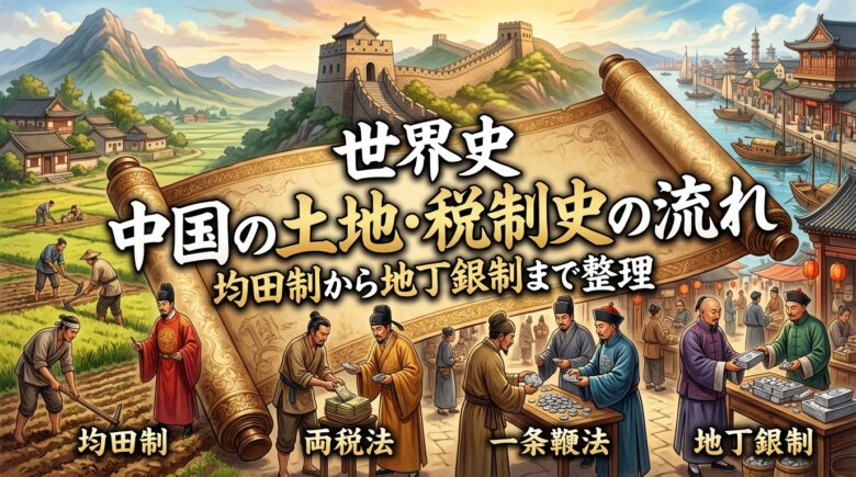 世界史 中国の土地・税制史の流れ｜均田制から地丁銀制まで整理