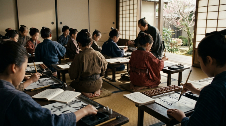 庶民の子どもたちは寺子屋で、往来物を手本に読み・書き・そろばんを学びました